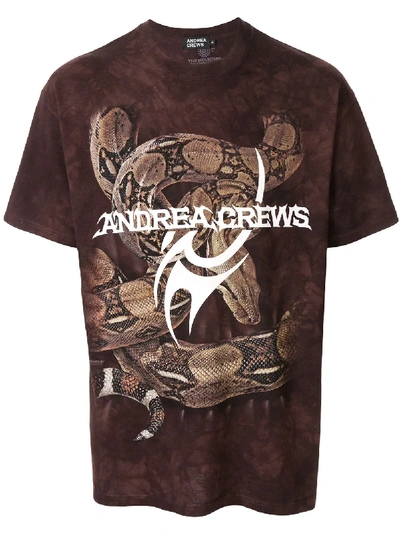 Andrea Crews Logo Snake Print T-shirt In Brown