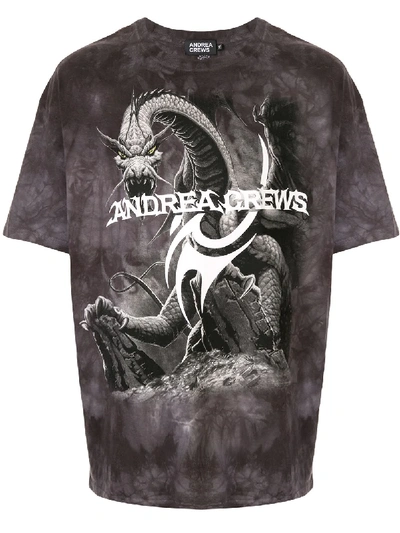 Andrea Crews Logo Dragon Print T-shirt In Grey