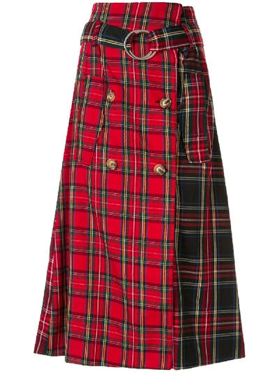 Andrea Crews Tartan A-line Midi Skirt In Red