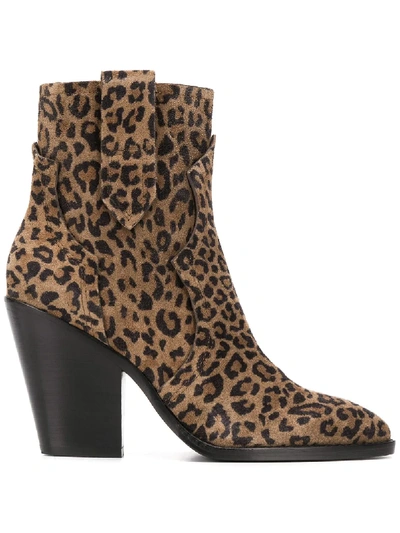 Ash Leopard Pattern Ankle Boots In Brown