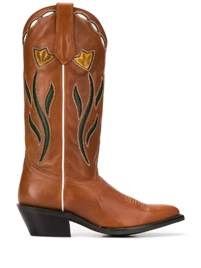 Ash Daisy Print Cowboy Boots In Brown