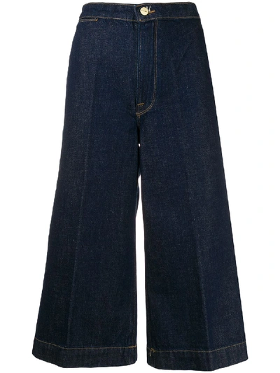 Frame Le Culotte Cropped Wide Leg Jeans In Dark Blue