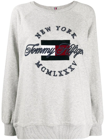 Tommy Hilfiger Embroidered Logo Jumper In Grey