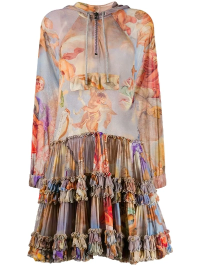 Pre-owned Moschino 1990s Angels Print Sheer Dress In Neutrals