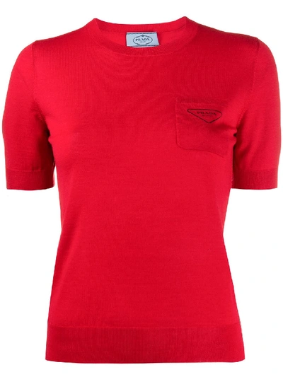 Prada Logo Print Short-sleeved Jumper In 红色