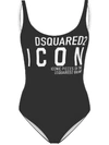 Dsquared2 Printed Lycra One Piece Swimsuit In Black