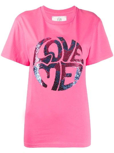 Alberta Ferretti Love Me Embellished T-shirt In Fuchsia