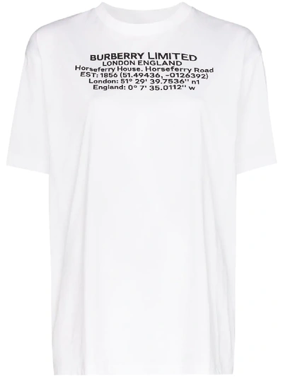 Burberry Carrick Address Logo Print T-shirt In 白色