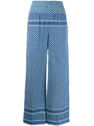 Cecilie Copenhagen Multi-patterned High-waisted Trousers In Blue