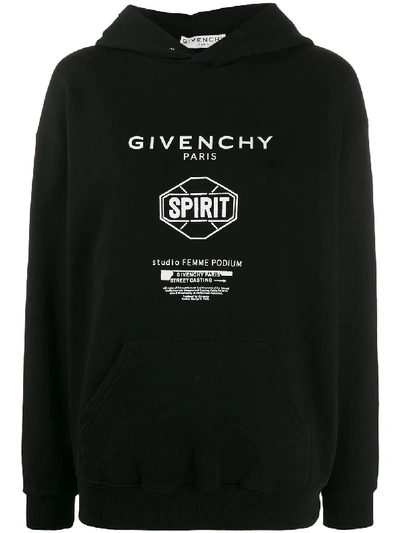 Givenchy Spirit Print Hooded Sweatshirt In Black