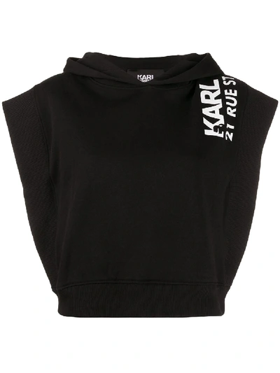 Karl Lagerfeld Logo Print Sleeveless Hoodie In 黑色