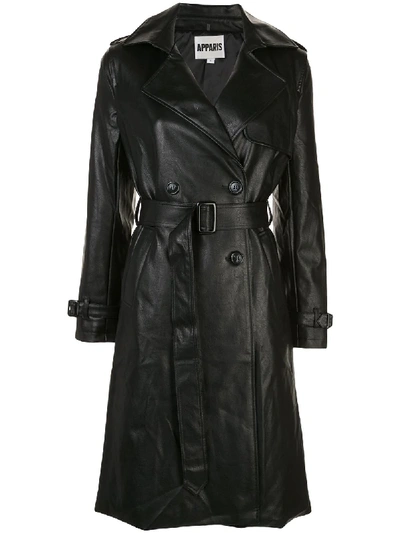 Apparis Lucia Faux-leather Trench Coat In Black