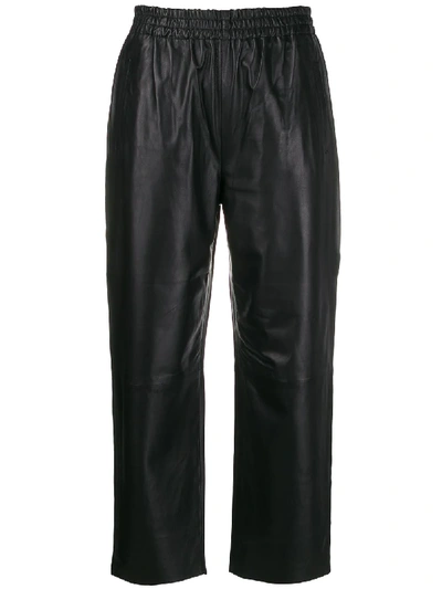 Pinko Cropped Leather Trousers In Black