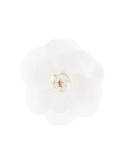 Pre-owned Chanel Camellia Rose Brooch In White