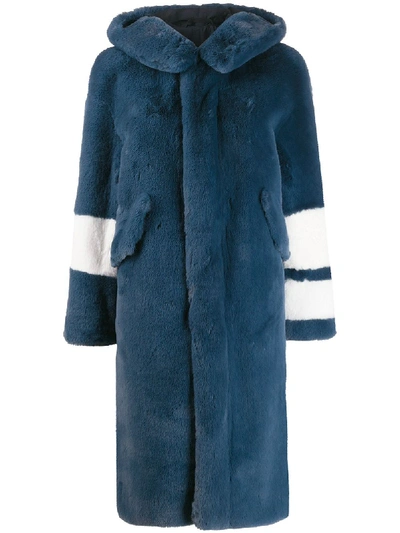 Mr & Mrs Italy Faux Fur Striped Sleeve Coat In Blue