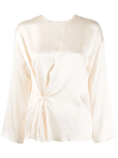 Vince Silk Front Knot Detail Blouse In Neutrals