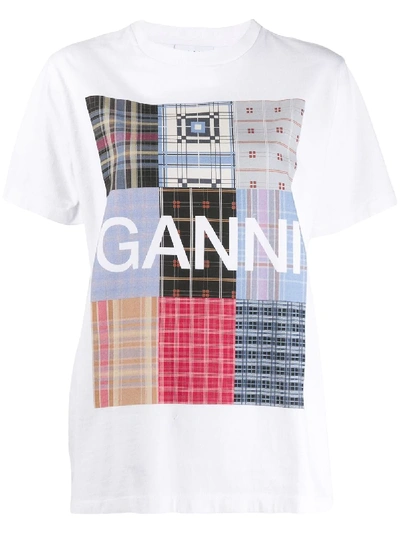 Ganni Logo Multi-print T-shirt In White