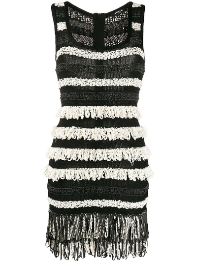 Balmain Fringed Sleeveless Mini Dress In Noir/blanc