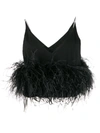 16arlington Poppy Cropped Feather-trimmed Crepe Camisole In Black