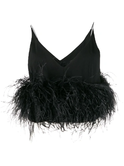 16arlington Poppy Cropped Feather-trimmed Crepe Camisole In Black