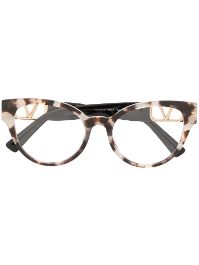 Valentino Tortoiseshell Effect Round-frame Glasses In Black