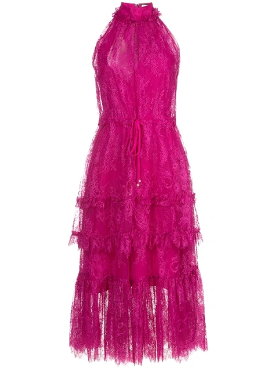 Alexis Magdalina Pleated Lace Halter Cocktail Dress In Magenta