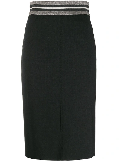 Brunello Cucinelli Ribbed Waist Pencil Skirt In 灰色