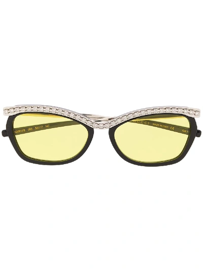 Gucci Crystal Embellished Rectangular Sunglasses In 黑色