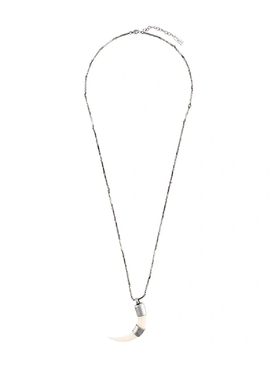 Saint Laurent Bone Motif Pendant Necklace In Silver