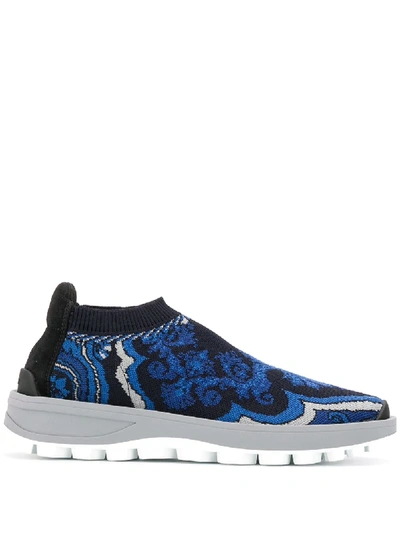 Etro Paisley-knit Trainers In Blue