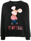 Alberta Ferretti Topo Gigio Print Cotton Sweatshirt In Black