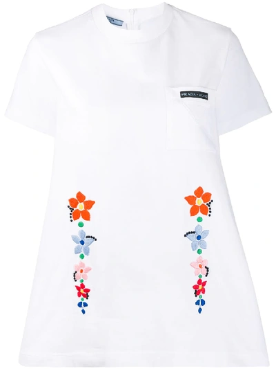 Prada Floral-embroidery Oversized T-shirt In 白色