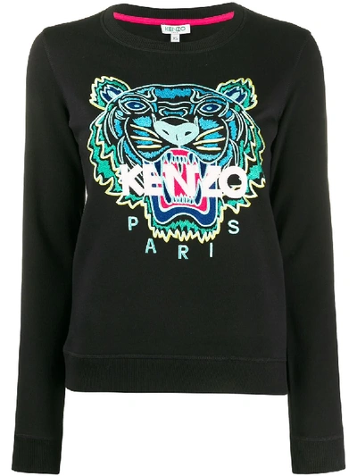Kenzo Tiger Embroidered Logo Crewneck Sweatshirt In 黑色