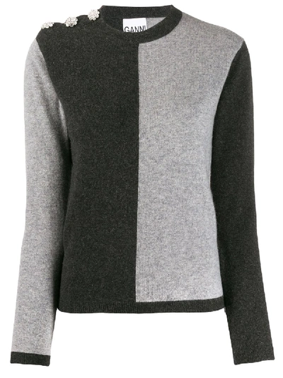 Ganni Two-tone Cashmere Pullover Sweater In Black And Grey
