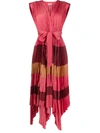 Ulla Johnson Maysha Belted Color-block Pleated Satin Midi Dress In Pink