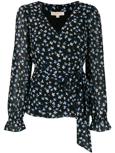 Michael Michael Kors Wrap Front Floral Print Blouse In Blue