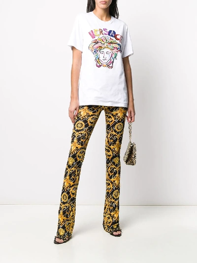 Versace Baroque Print High Waisted Trousers In 黑色