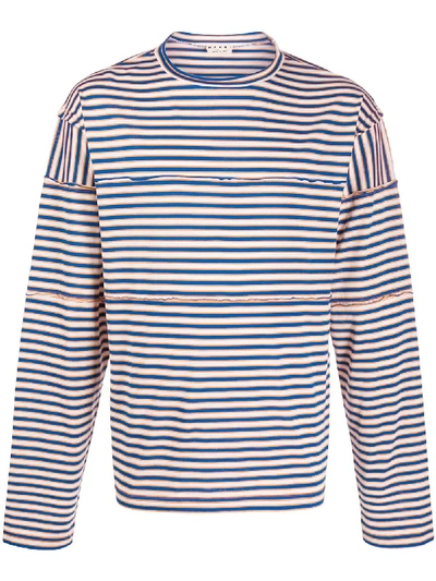 Marni Deconstructed Effect Striped T-shirt In Blue