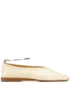 Jil Sander 10mm Metal Ankle Stitched Leather Flats In Neutrals