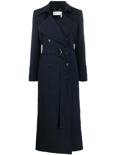 Chloé Belted Double-breasted Twill Coat In Navy