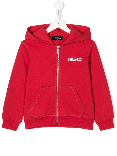 Dsquared2 Kids' Icon Zip-up Cotton Hoodie In Red