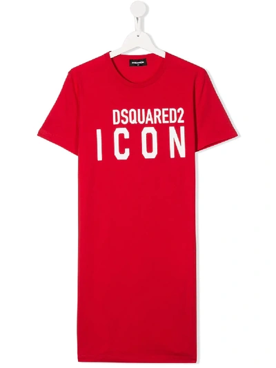 Dsquared2 Teen Icon Cotton T-shirt Dress In 红色