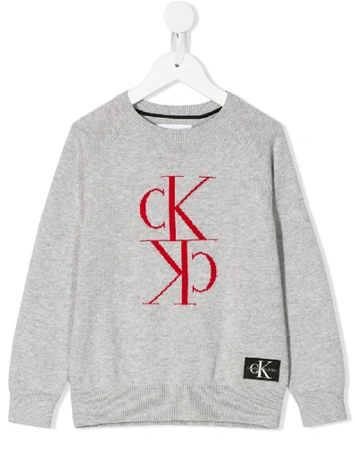 Calvin Klein Kids' Ck Logo Jumper In Grey