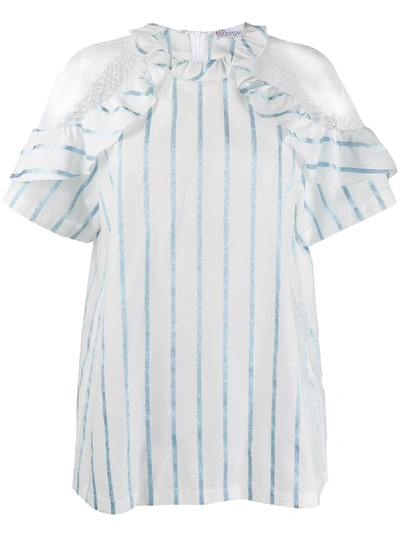 Red Valentino Point D'esprit Striped Blouse In White