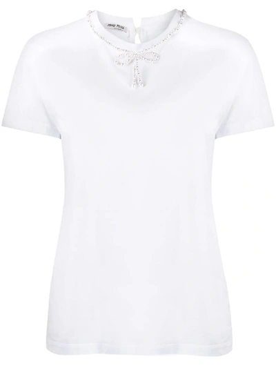 Miu Miu T-shirt Mit Schleife In 白色