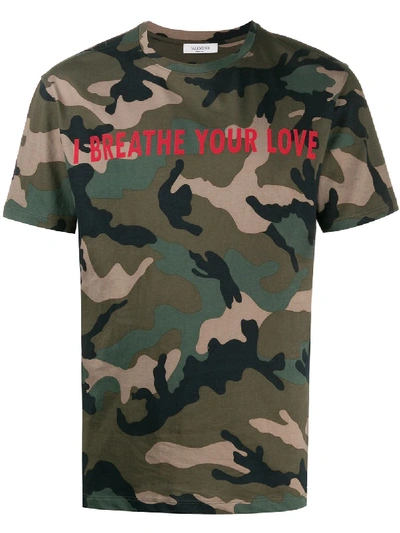 Valentino I Breathe Your Love Camouflage T-shirt In Green