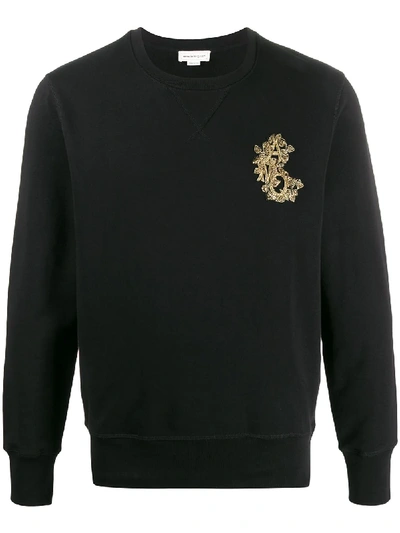 Alexander Mcqueen Zardozi-embroidered Logo Cotton Sweatshirt In Black