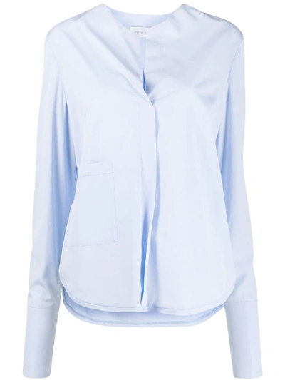 Christian Wijnants Collarless Poplin Shirt In Blue