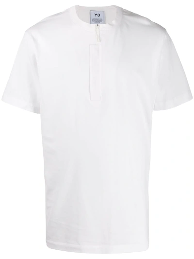 Y-3 Zip-front Short Sleeve T-shirt In White