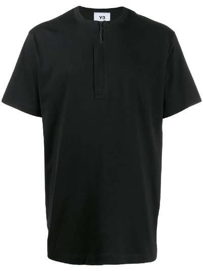 Y-3 Zip-front Short Sleeve T-shirt In Black